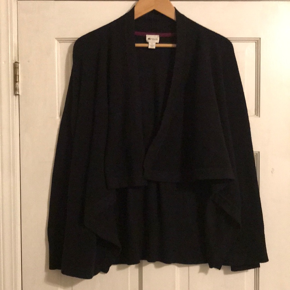 Stylus Women XL Black Open Cardigan Elbow Patch Cotton Modal Soft Knit Jacket - Picture 9 of 16